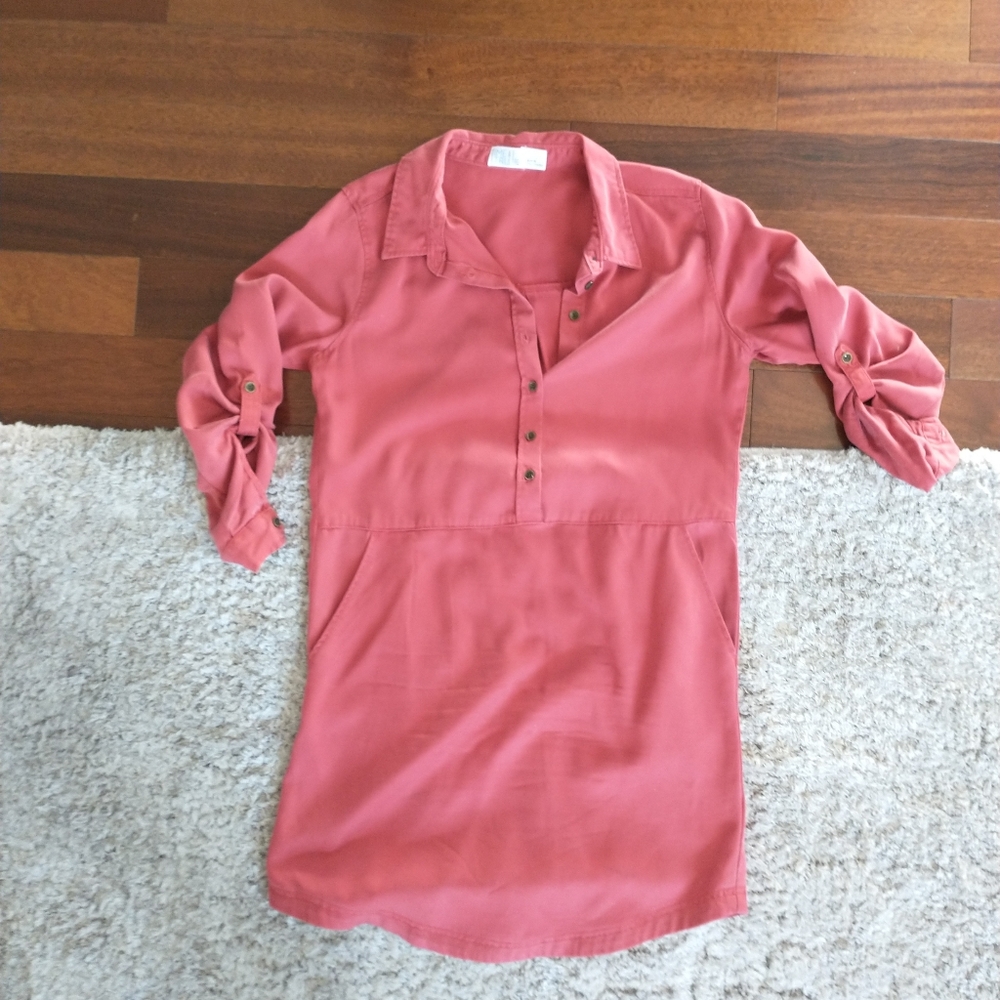 Soft long sleeve dress dark coral pink - Small